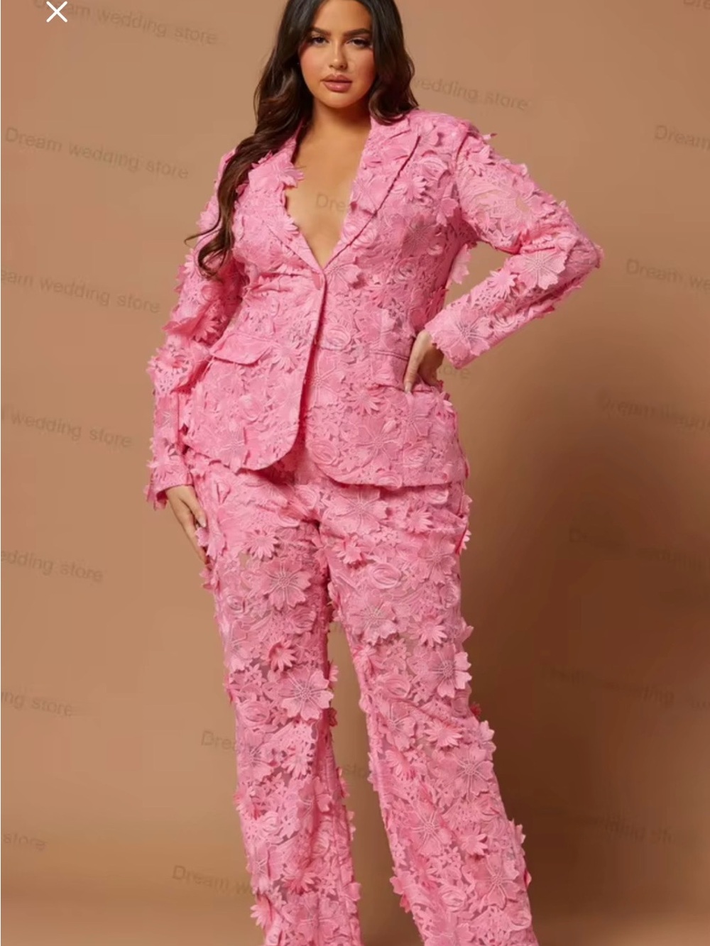 Fashion Nova Pink 3D Floral Embellished Blazer and pant suit set